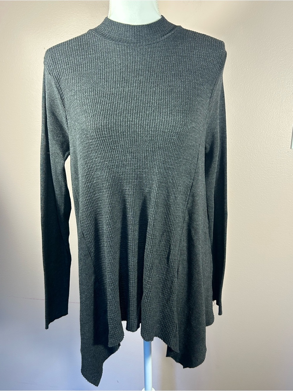 Anthropologie Dark Gray Ribbed Mock-Neck Tunic Sweater